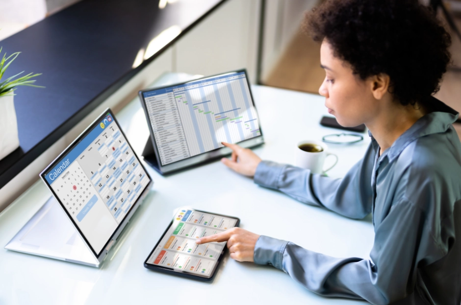 Telehealth scheduling interface showing both virtual and in-clinic appointments.